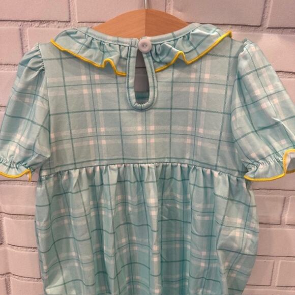 Boutique Marie Nicole Baby Girl 18 Month Blue Yellow Lemon Plaid One-Piece - Picture 6 of 9